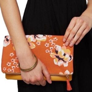 Rachel Pally Vibrant Floral Orange Reversible Foldover Clutch Bag